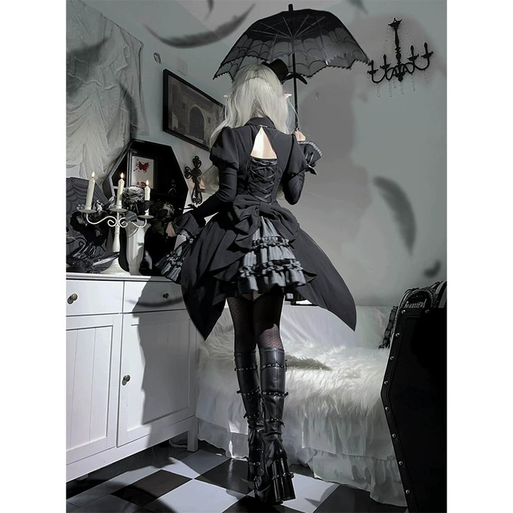 Enchanted Gothic Ballet Diablo Lolita Ensemble – Dark Lolita Dress & Vest Set with Elegant, Mystical Charm