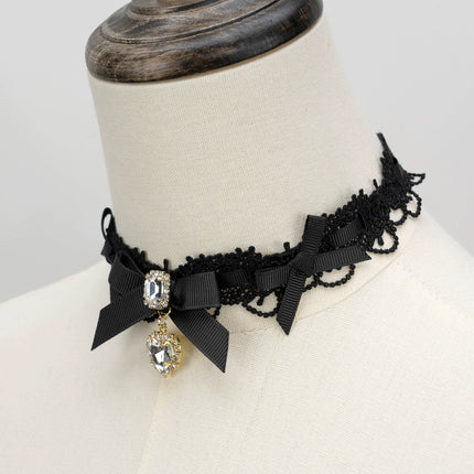 Edgy Punk Style Elaborate Double-Layer Necklace with Pearls and Gemstone Choker Lolita Collarbone Chain