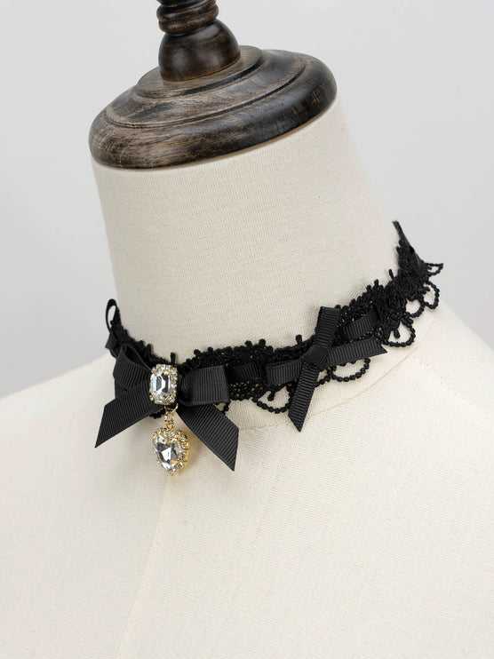 Edgy Punk Style Elaborate Double-Layer Necklace with Pearls and Gemstone Choker Lolita Collarbone Chain