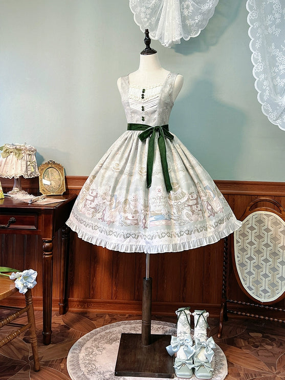 Elegant Floral Lolita JSK with Sash - Vintage Charm for Everyday and Special Occasions