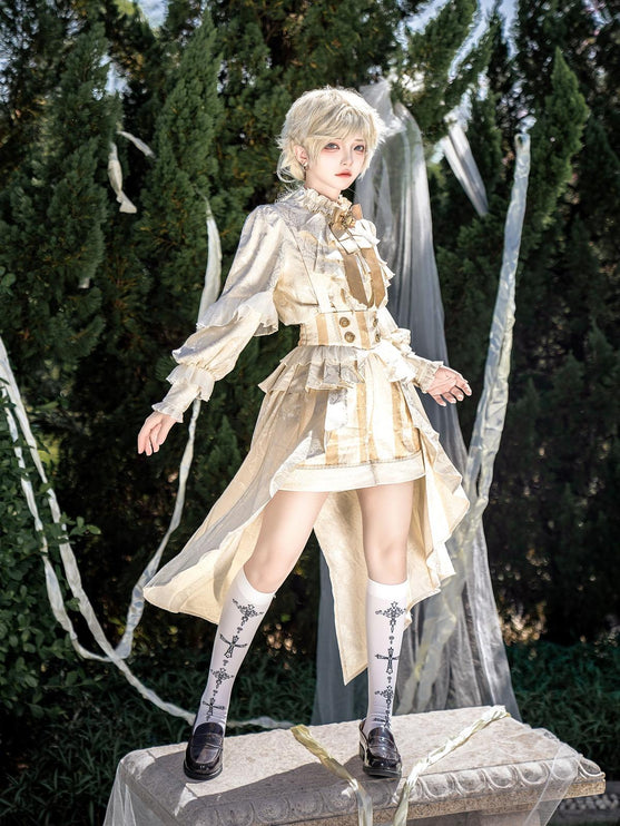 Ouji Fashion Regal Prince Lolita Ensemble: Cream and Gold Majesty for Themed Events