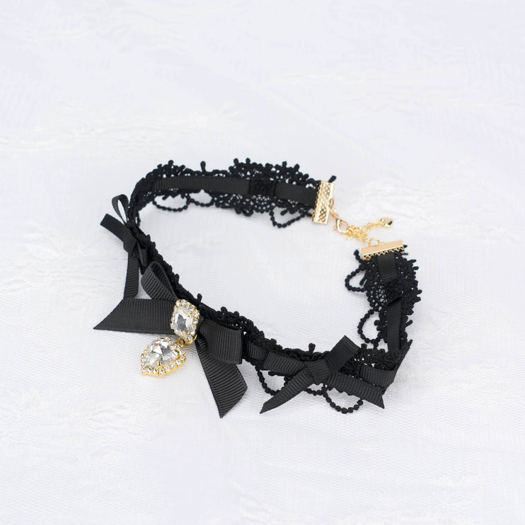 Edgy Punk Style Elaborate Double-Layer Necklace with Pearls and Gemstone Choker Lolita Collarbone Chain