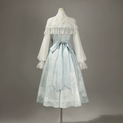 Light - blue Traditional Chinese - style Dress with Delicate Floral Embroidery and Sheer Sleeves