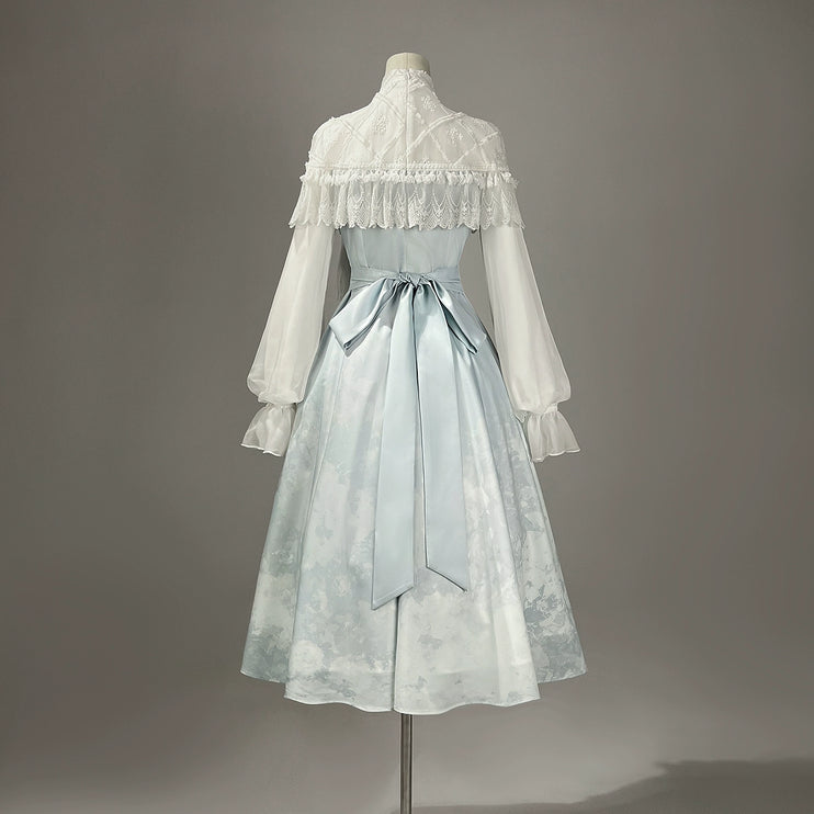 Light - blue Traditional Chinese - style Dress with Delicate Floral Embroidery and Sheer Sleeves