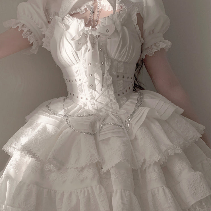 Vintage-Inspired Black&White Lolita JSK with Intricate Details and Versatile Styling