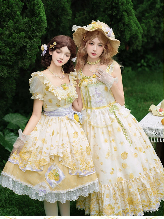 Country Girl's Dream: Sweet Lolita Strapless Dress with Lemon Prints