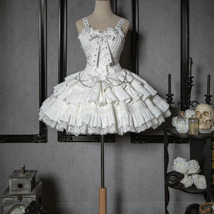 Vintage-Inspired Black&White Lolita JSK with Intricate Details and Versatile Styling