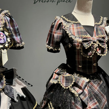 Tartan Melody Idol Lolita Two-Piece Set with Golden Accents Girl Group Inspired Skirt Ensemble