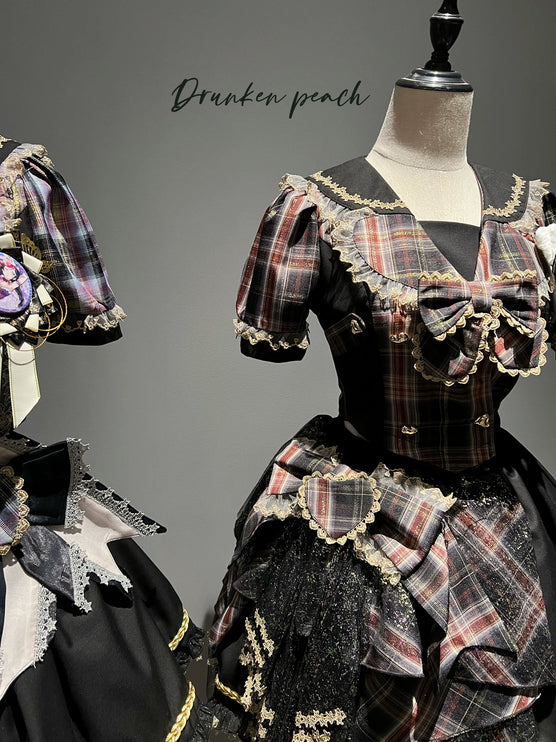 Tartan Melody Idol Lolita Two-Piece Set with Golden Accents Girl Group Inspired Skirt Ensemble