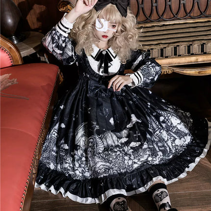 Gothic - Lolita Black - and - White Dream Dress: Vintage Patterns & Fairy - tale Charm