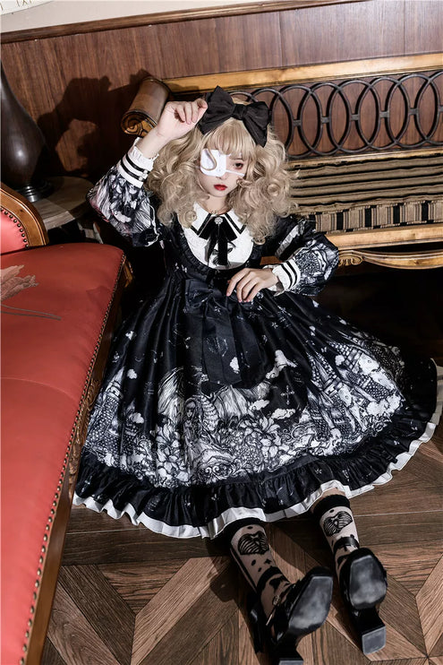Gothic - Lolita Black - and - White Dream Dress: Vintage Patterns & Fairy - tale Charm