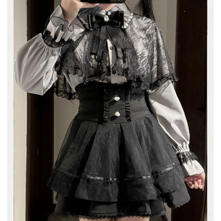 Tiered Black Skirt with Sweet Bows: Delicate & Charming Lolita - style