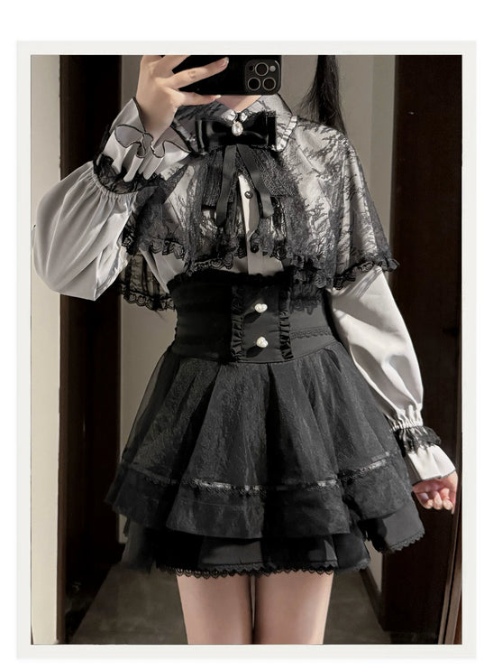 Tiered Black Skirt with Sweet Bows: Delicate & Charming Lolita - style