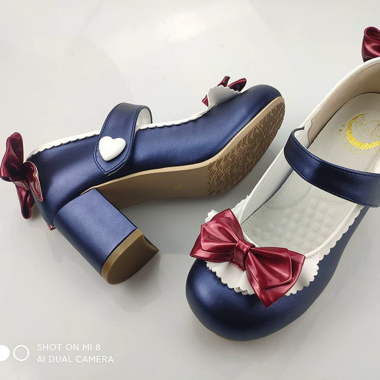 Charming Heeled Shoes with Heart - shaped Buckles and Delicate Bows