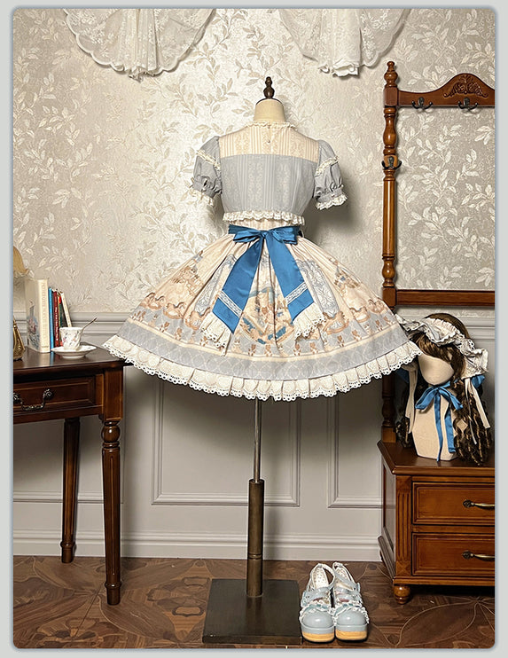 Elegant Cream Floral Lolita OP Dress with Detachable Apron - Multiple Colors Available