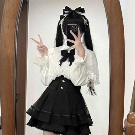 Tiered Black Skirt with Sweet Bows: Delicate & Charming Lolita - style