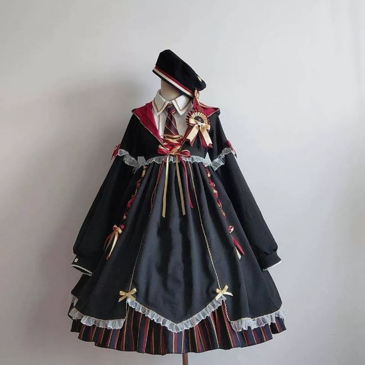 Enchanted Alchemist Lolita Dress - Gothic Witchcraft OP with Ribbon and Lace Accents