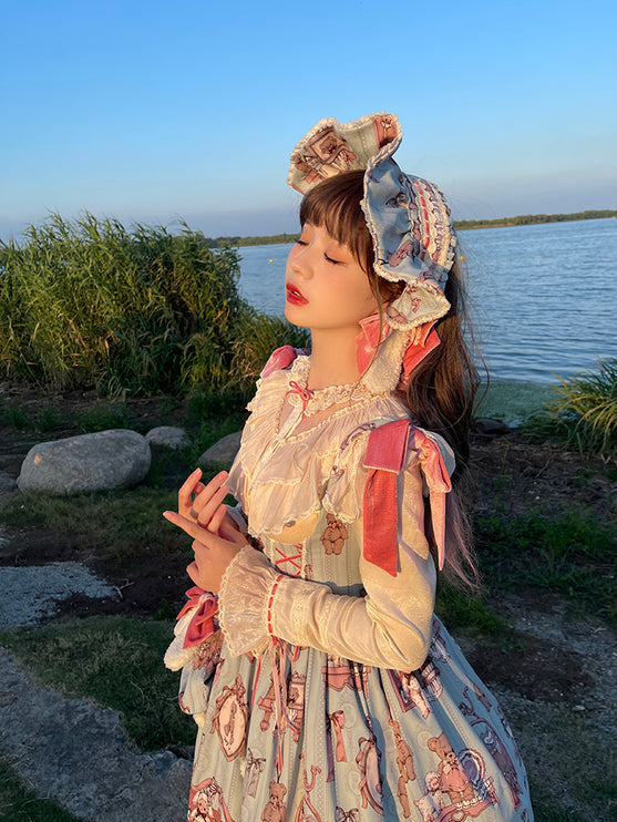 Enchanting Pastel Green Animal Illustration Lolita Jumper Skirt (JSK) Dress