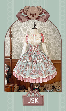 Teddy Bear Whimsy Lolita JSK Dress with Detachable Apron
