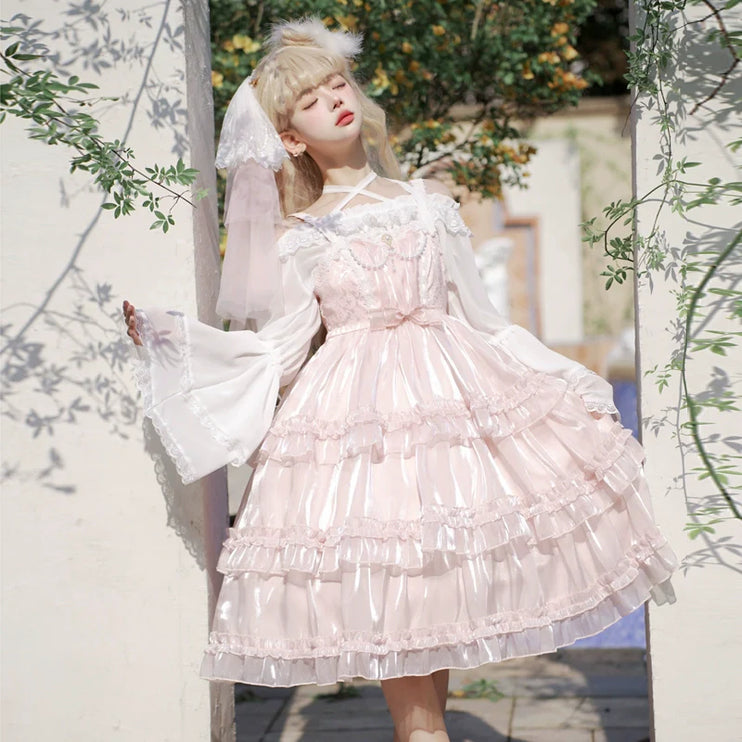 Starry Love Melody Original JSK Three-Tiered Cake Skirt Solid Color Lolita Suspender Dress
