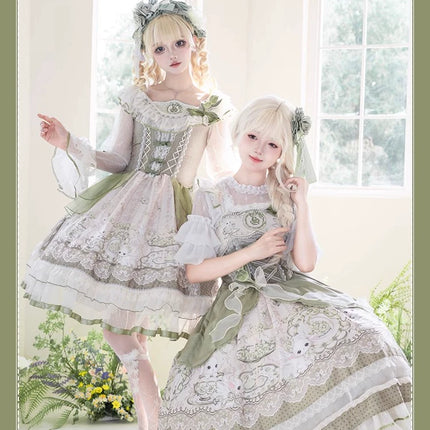 Sweet Lolita Dress - Light Green Layered Tulle Skirt with Lace & Embroidery