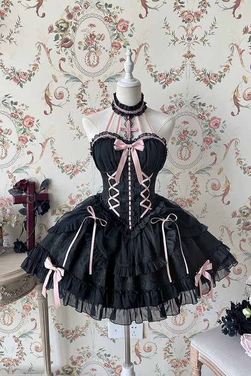 Fairy-Tale Ballet Doll Lolita Halter Dress with Corset Lace-Up and Ruffled Layers – Available in 8 Colors