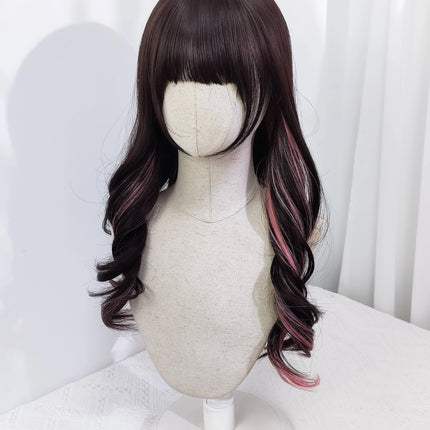 Idol Pink Side-Dye Long Curly Wig Daily Punk Kei Lolita