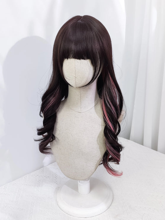 Idol Pink Side-Dye Long Curly Wig Daily Punk Kei Lolita