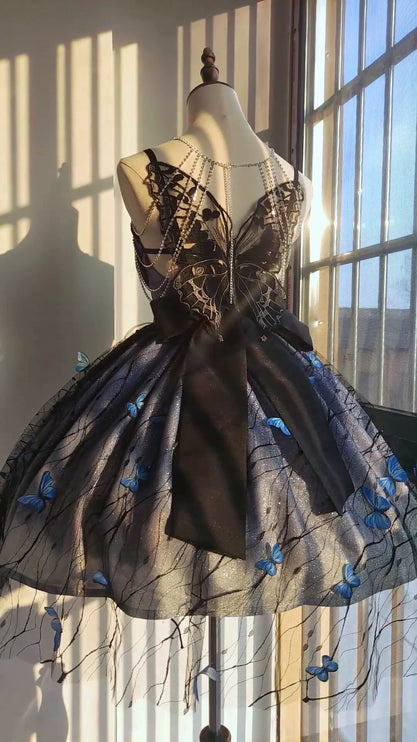 [Limited edition] Dreamy Purple Butterfly Fantasy Lolita Gown with Grand Luxurious Skirt