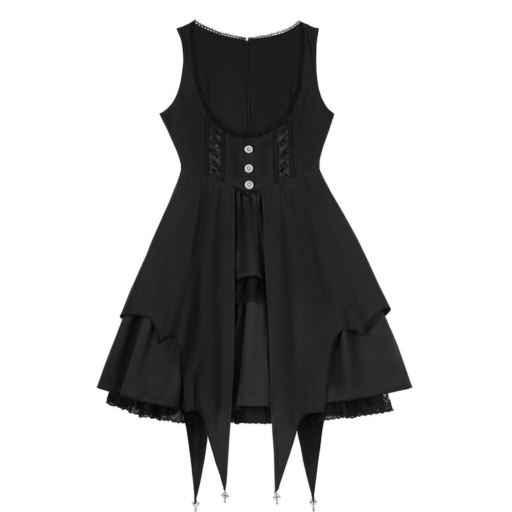 Gothic Sorceress Lolita Set - Witch-Inspired Suspender Dress with Ruffled Blouse and Enchanted Hat