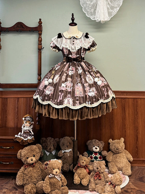 Teddy Bear Whimsy Lolita JSK Dress with Detachable Apron