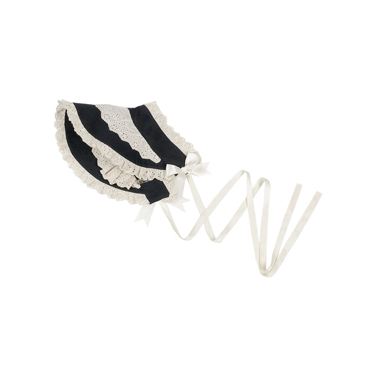 Elegant Black and Cream Lolita Dress with Multi-Tiered Ruffles and Detachable Apron