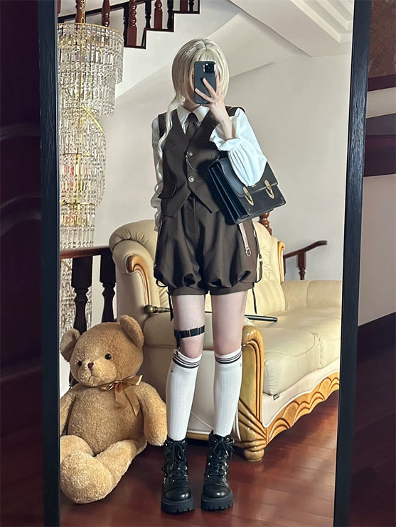 Original Ouji Fashion Brown Lolita Suspender Pant Prince Outfit