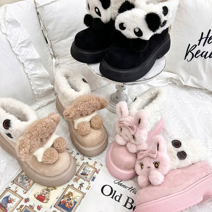 Panda - themed Fluffy Slippers with Heels and Adorable Face Designs