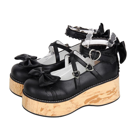 Charming Chunky Platform Lolita Shoes with Bow - details & Heart - buckles