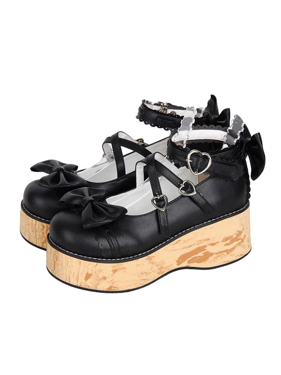 Charming Chunky Platform Lolita Shoes with Bow - details & Heart - buckles