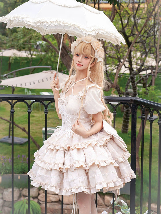 Puff Rose OP Princess Bow Trailing Dress Original Lolita