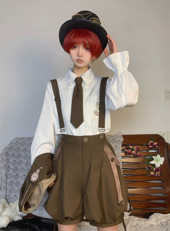 Original Ouji Fashion Brown Lolita Suspender Pant Prince Outfit