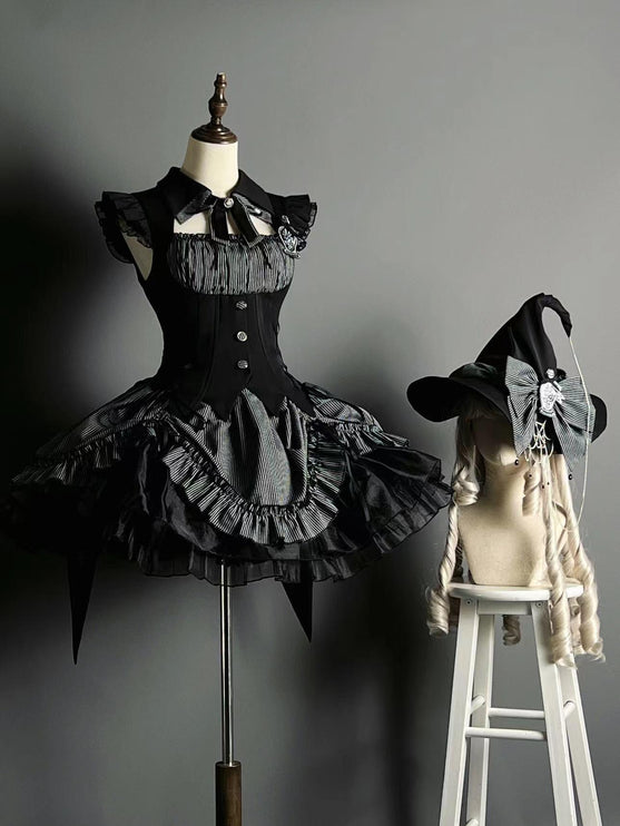 Gothic Lolita Dress with Ruffled Hem and Corset Detail