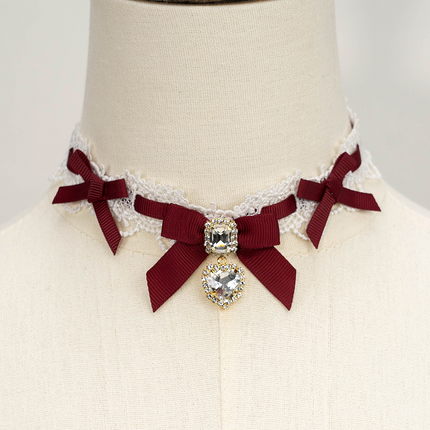 Edgy Punk Style Elaborate Double-Layer Necklace with Pearls and Gemstone Choker Lolita Collarbone Chain