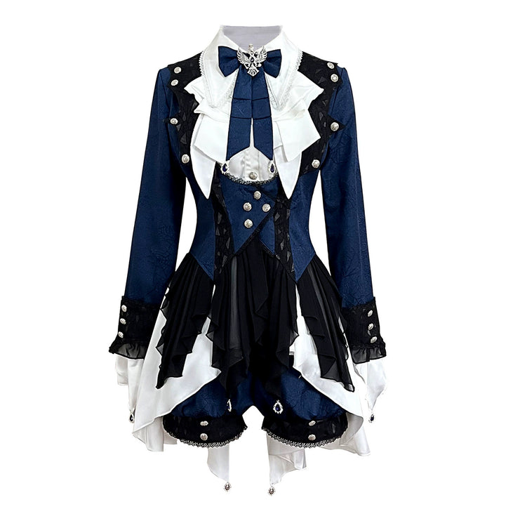 Lolita Prince-Inspired Set – Royal Blue Gothic Shirt with Lace-Trimmed Shorts