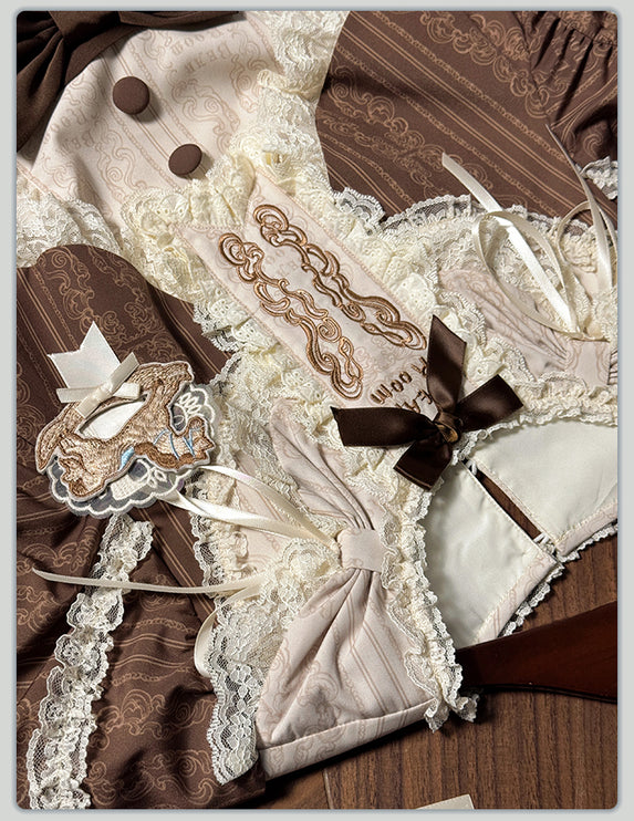Elegant Cream Floral Lolita OP Dress with Detachable Apron - Multiple Colors Available