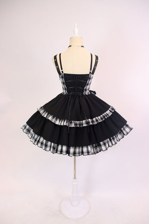 Elegant Gothic Lolita JSK with Heart Embellishment and Plaid Accents