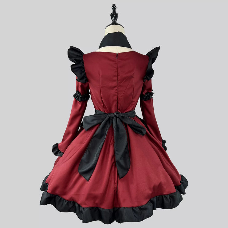 Gothic - Lolita Dress: Red & Black Charm with Frills and Lace - Up Detail
