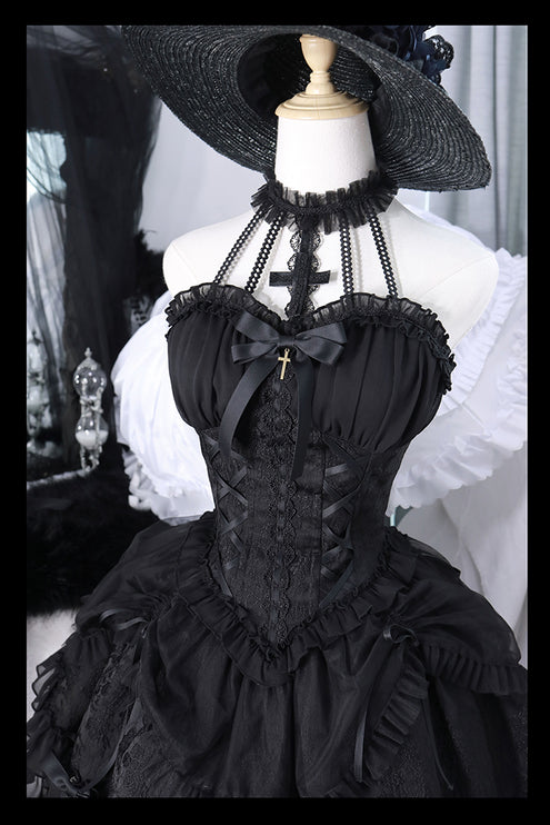 Fairy-Tale Ballet Doll Lolita Halter Dress with Corset Lace-Up and Ruffled Layers – Available in 8 Colors