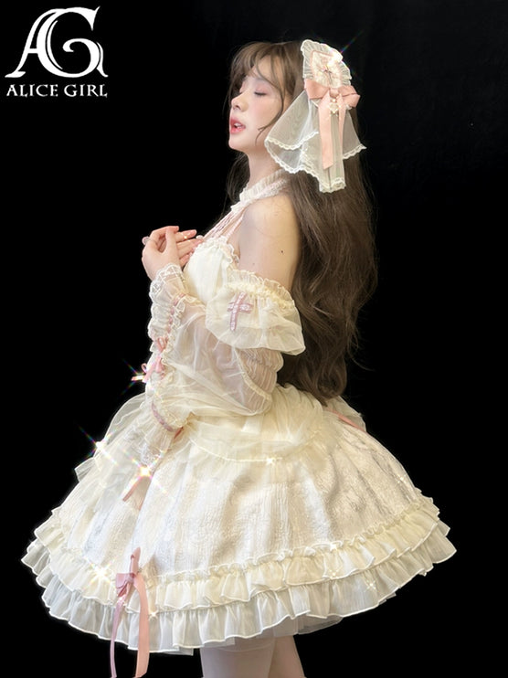 Fairy-Tale Ballet Doll Lolita Halter Dress with Corset Lace-Up and Ruffled Layers – Available in 8 Colors