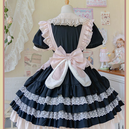 Sweet Pink Lolita Apron with Puff Sleeves OP Maid Lolita Dress