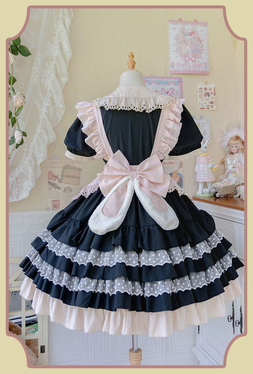 Sweet Pink Lolita Apron with Puff Sleeves OP Maid Lolita Dress