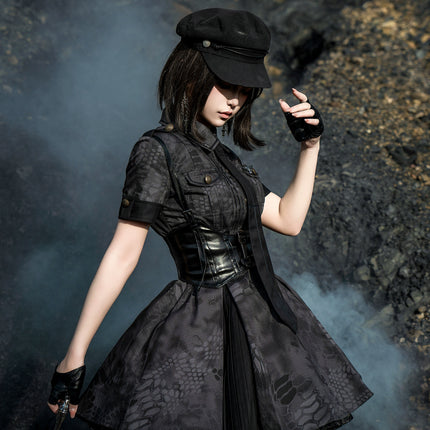 Crimson Serpent Gothic Lolita Series - Tactical Military and Dark Nurse-Inspired OP Collection