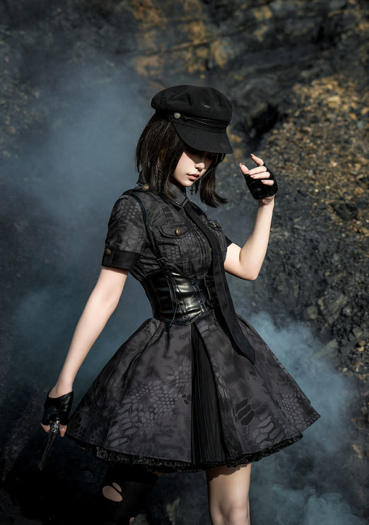 Crimson Serpent Gothic Lolita Series - Tactical Military and Dark Nurse-Inspired OP Collection